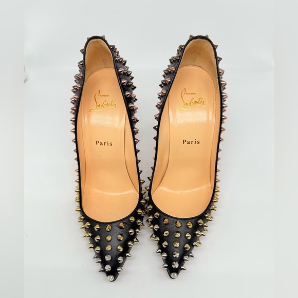Christian Louboutin Black Leather Pigalle Ombre Spike 100mm pumps EU 37.5 - Picture 2 of 9